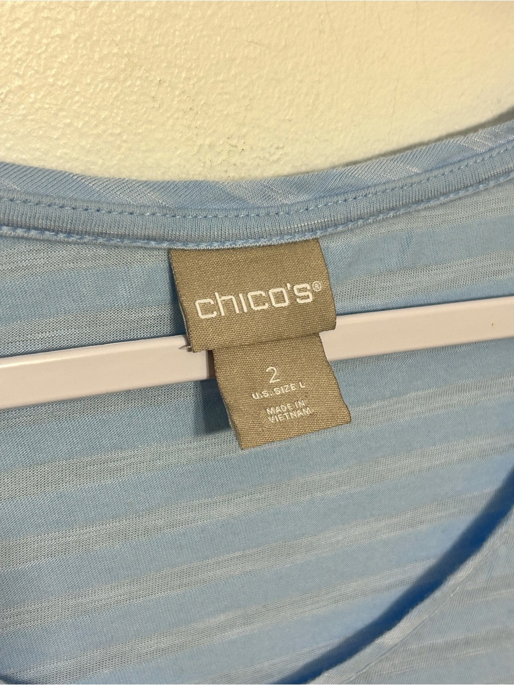 Chicos Bundle of 2 Layered Hem Striped V Neck Shirts Womens Size 12 Blue & Pink - Picture 6 of 13